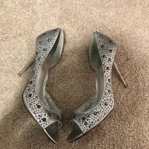 Used silver ALDO shoes weird rhinestones